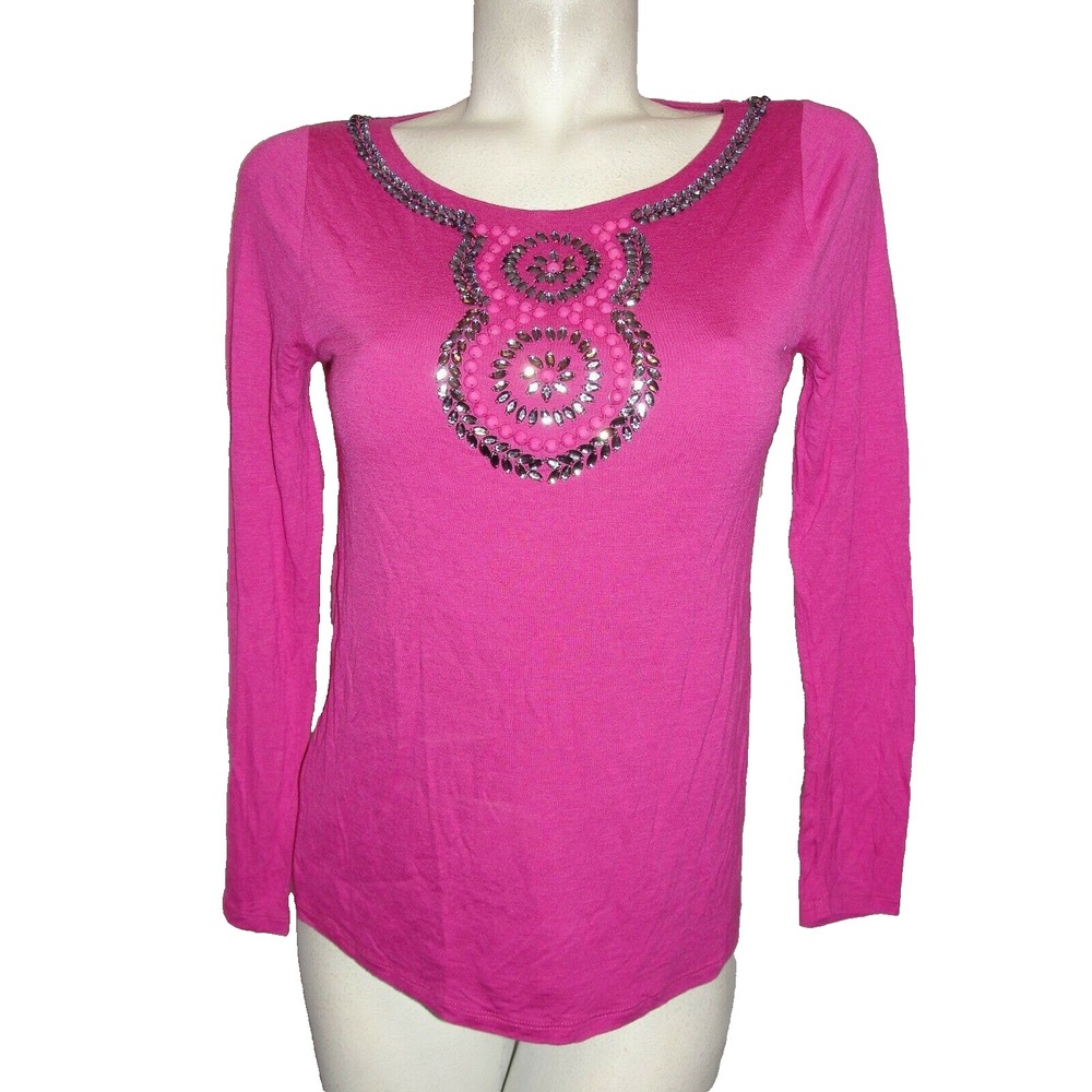 Boden Women Mulberry Pink Embellished Scoop Neck LSleeve Top WL852 US 6 UK 10